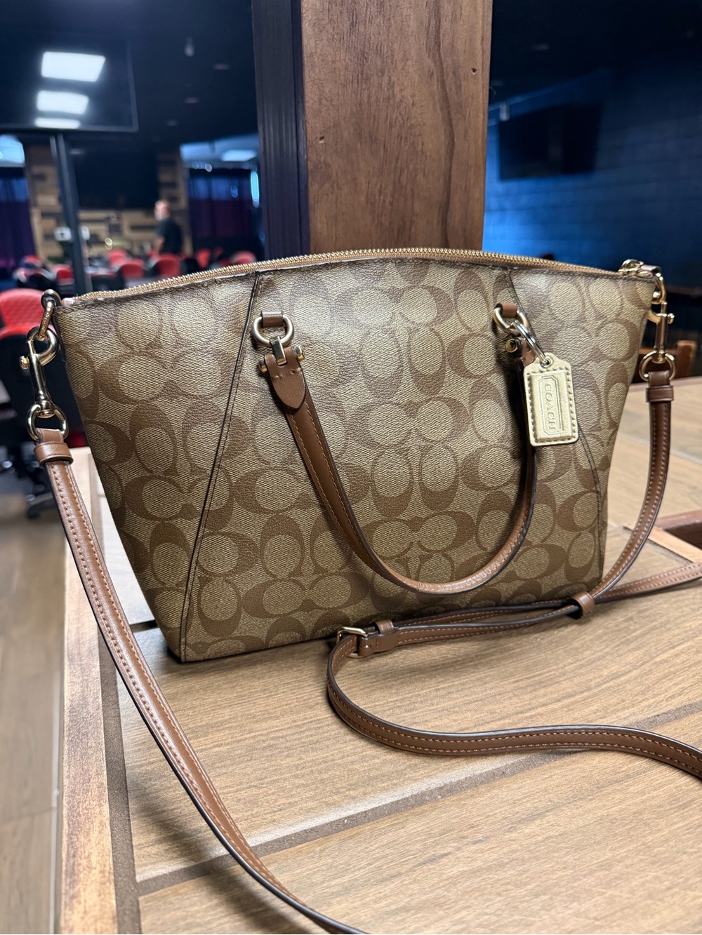 Brown Coach Kelsey Satchel in Signature Coated Canvas